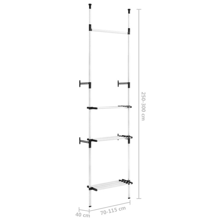 Sistem Șifonier Telescopic, Cu Bare Și Raft, Aluminiu