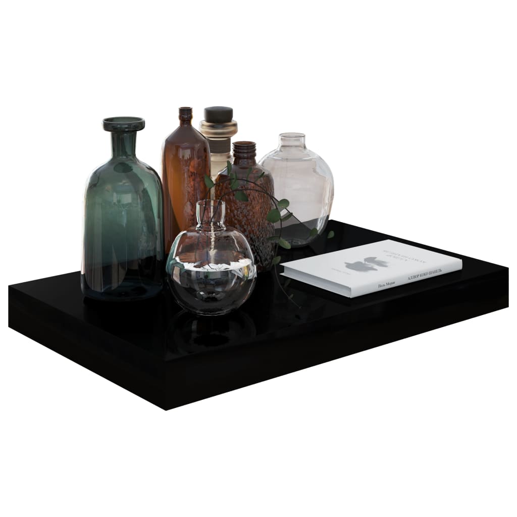 Rafturi De Perete, 2 Buc., Negru Extralucios, 40X23X3,8 Cm, Mdf Negru Foarte Lucios