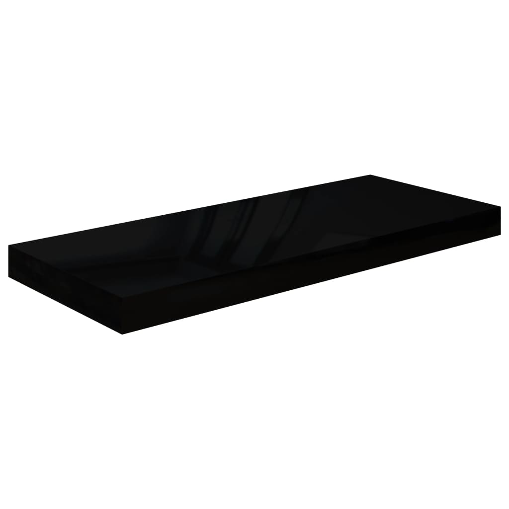 Rafturi De Perete 4 Buc. Negru Extralucios, 60X23,5X3,8 Cm, Mdf Negru Foarte Lucios