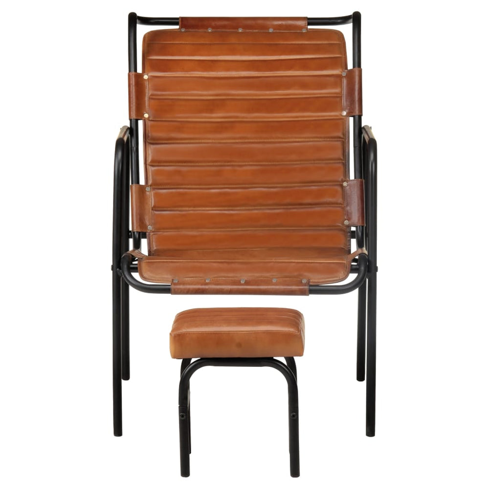 Fotoliu De Relaxare Cu Suport De Picioare, , Piele Naturală