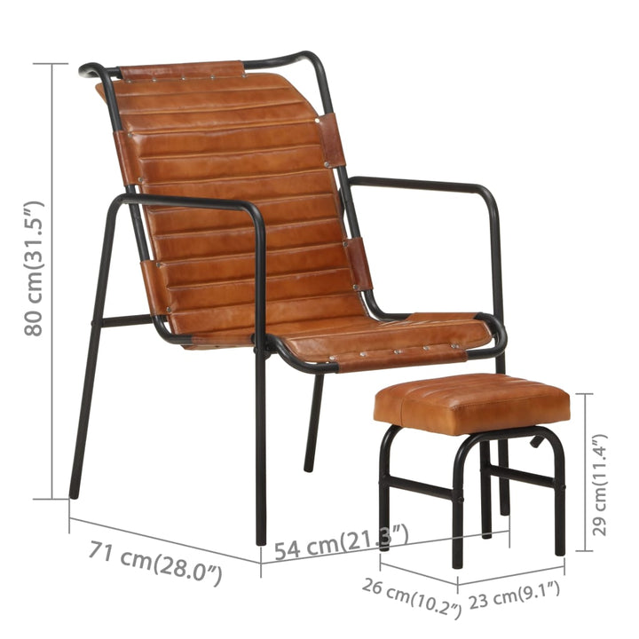 Fotoliu De Relaxare Cu Suport De Picioare, , Piele Naturală