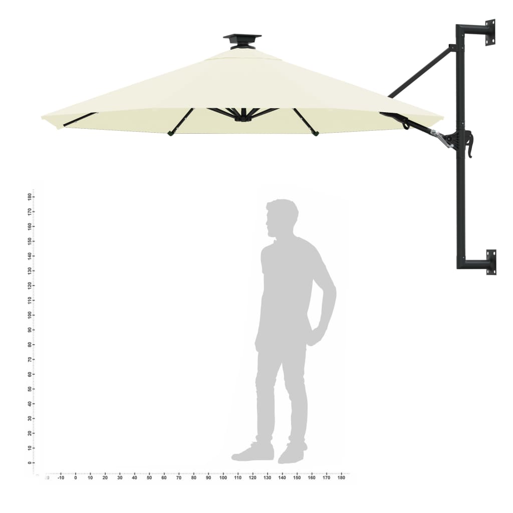Umbrelă Soare Montaj Pe Perete Led Stâlp Metal 300 Cm