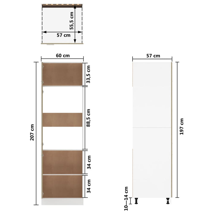 Dulap De Frigider, Stejar Sonoma, 60X57X207 Cm, Lemn Prelucrat