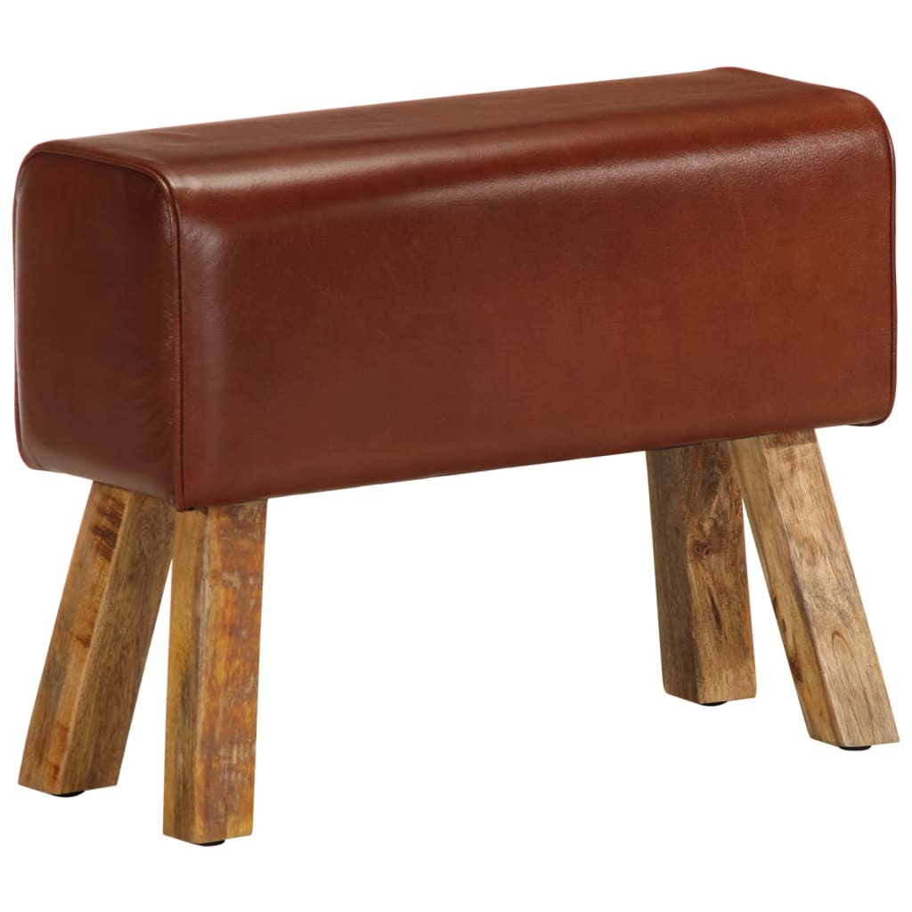 Bancă Bok Gimnastică Maro 110Cm Piele Naturală/Lemn Masiv Mango