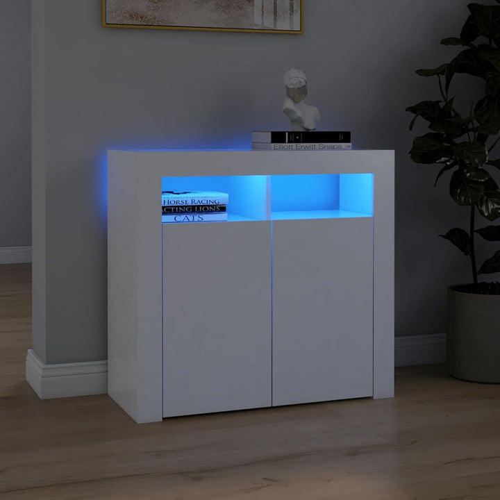 Servantă Cu Lumini Led, Alb Extra Lucios,115,5X30X75 Cm