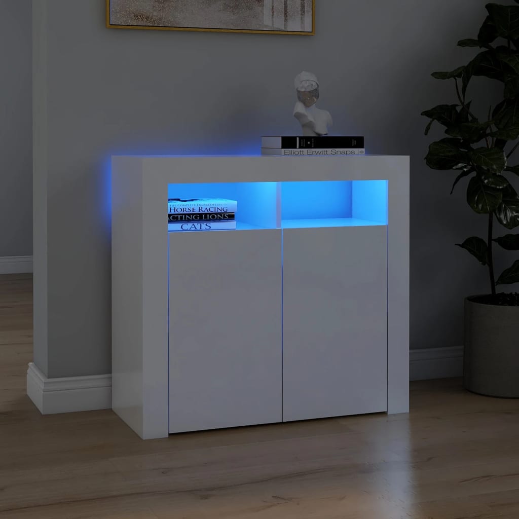 Servantă Cu Lumini Led, Alb Extra Lucios,115,5X30X75 Cm