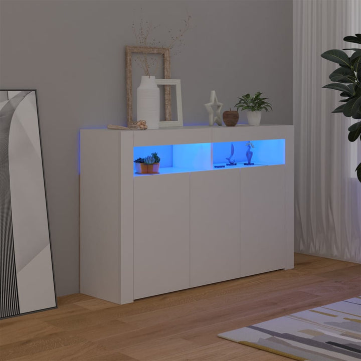 Servantă Cu Lumini Led, Alb Extra Lucios,115,5X30X75 Cm