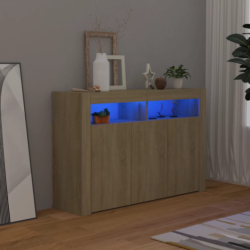 Servantă Cu Lumini Led, Alb Extra Lucios,115,5X30X75 Cm