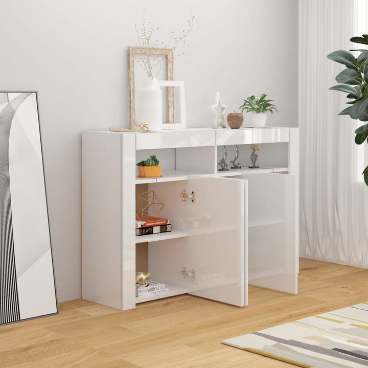 Servantă Cu Lumini Led, Alb Extra Lucios,115,5X30X75 Cm