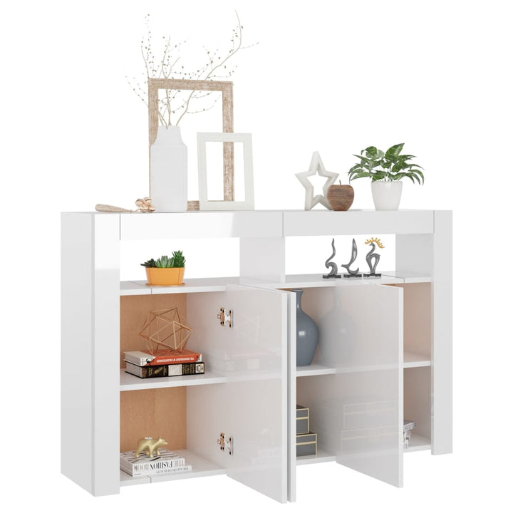 Servantă Cu Lumini Led, Alb Extra Lucios,115,5X30X75 Cm