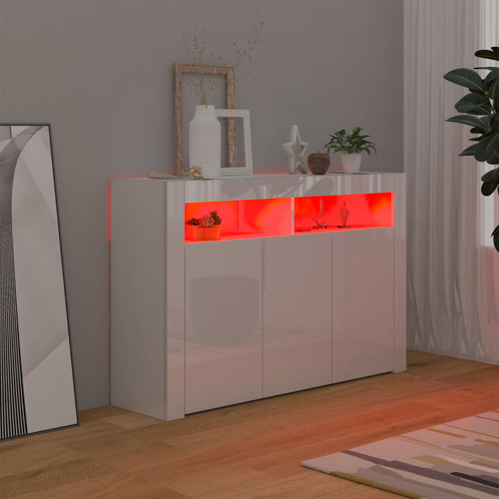 Servantă Cu Lumini Led, Alb Extra Lucios,115,5X30X75 Cm