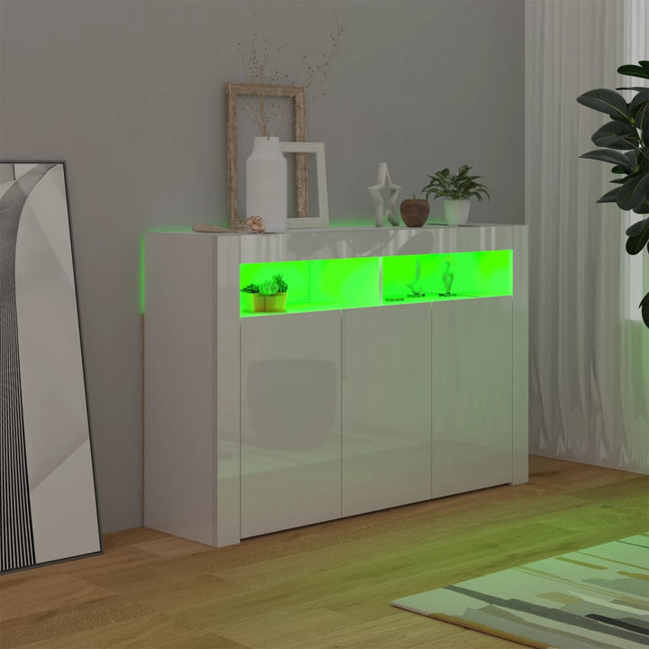 Servantă Cu Lumini Led, Alb Extra Lucios,115,5X30X75 Cm