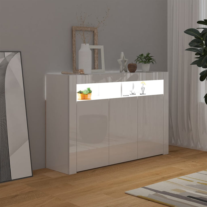 Servantă Cu Lumini Led, Alb Extra Lucios,115,5X30X75 Cm
