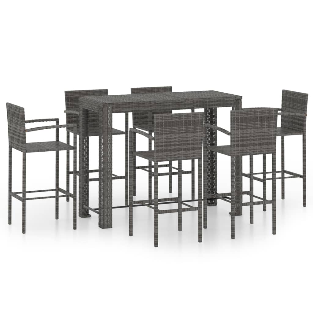 Set Bar Exterior Cu Cotieră, 7 Piese, Gri, Poliratan