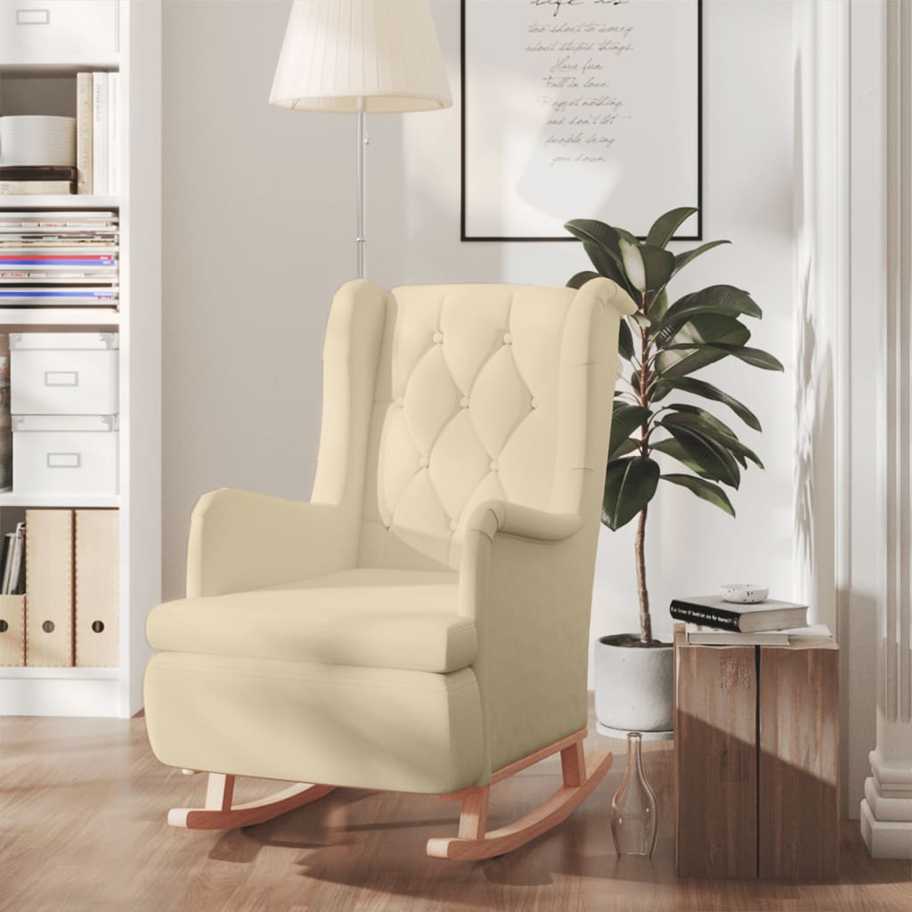 Fotoliu Cu Picioare Balansoar Din Lemn De Hevea, , Textil