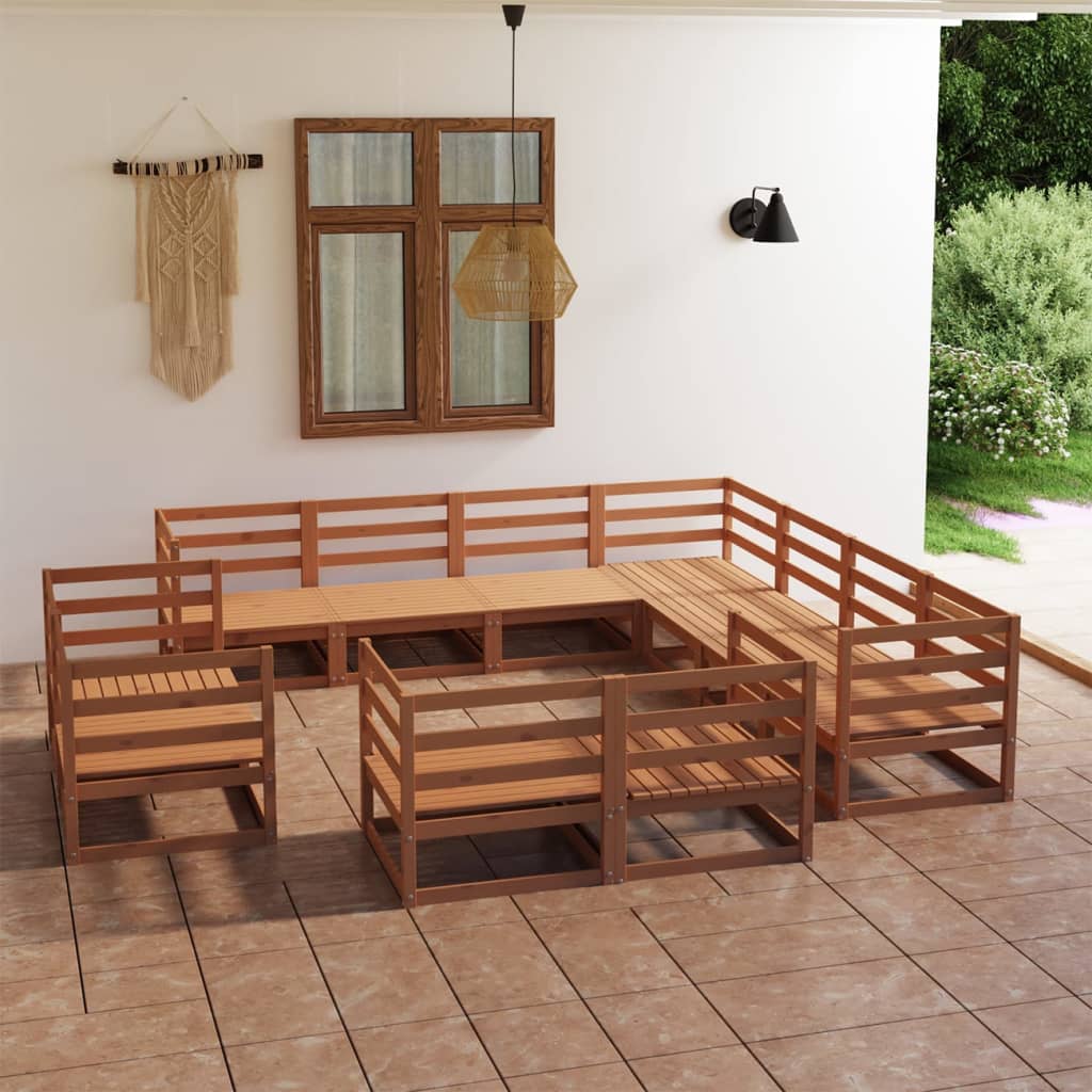 Vixl Set Mobilier Grădină Cu Perne, 11 Piese, Maro, Lemn Masiv Pin