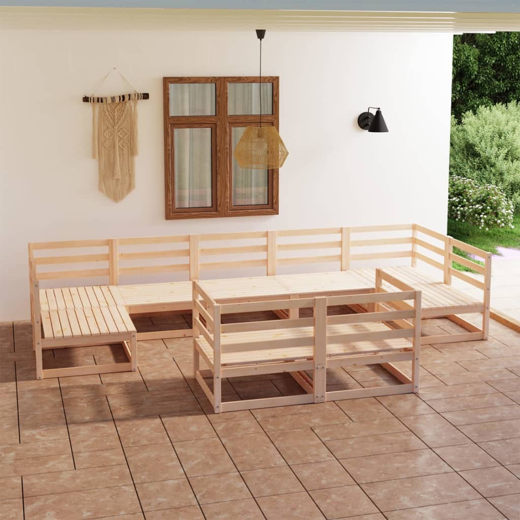 Vixl Set Mobilier Grădină Cu Perne, 9 Piese, , Lemn Masiv De Pin