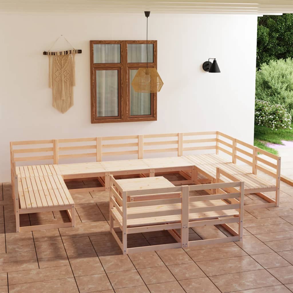 Vixl Set Mobilier Grădină Cu Perne, 12 Piese, , Lemn Masiv De Pin