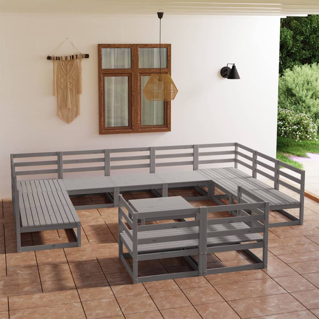 Vixl Set Mobilier Grădină Cu Perne, 12 Piese, , Lemn Masiv De Pin