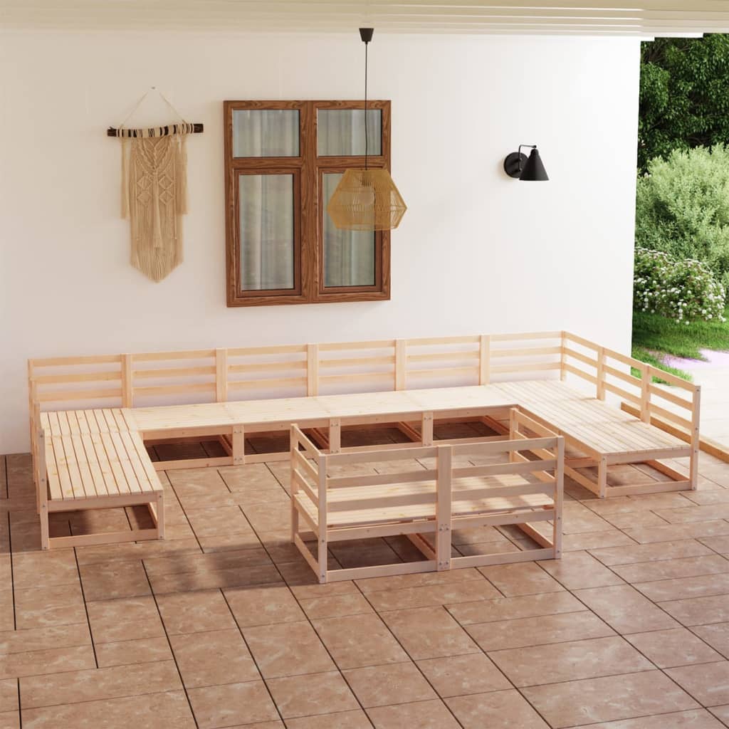 Vixl Set Mobilier Grădină Cu Perne, 12 Piese, , Lemn Masiv De Pin
