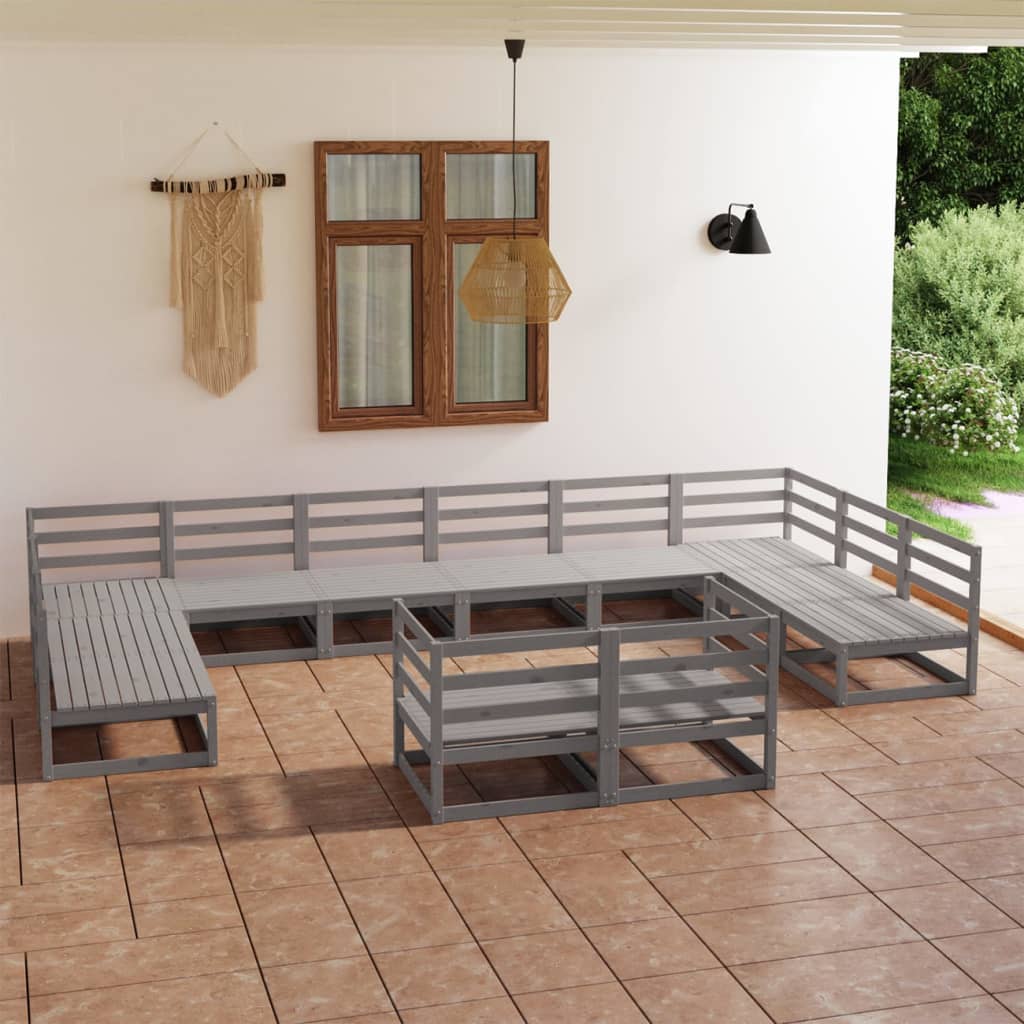 Vixl Set Mobilier Grădină Cu Perne, 12 Piese, , Lemn Masiv De Pin
