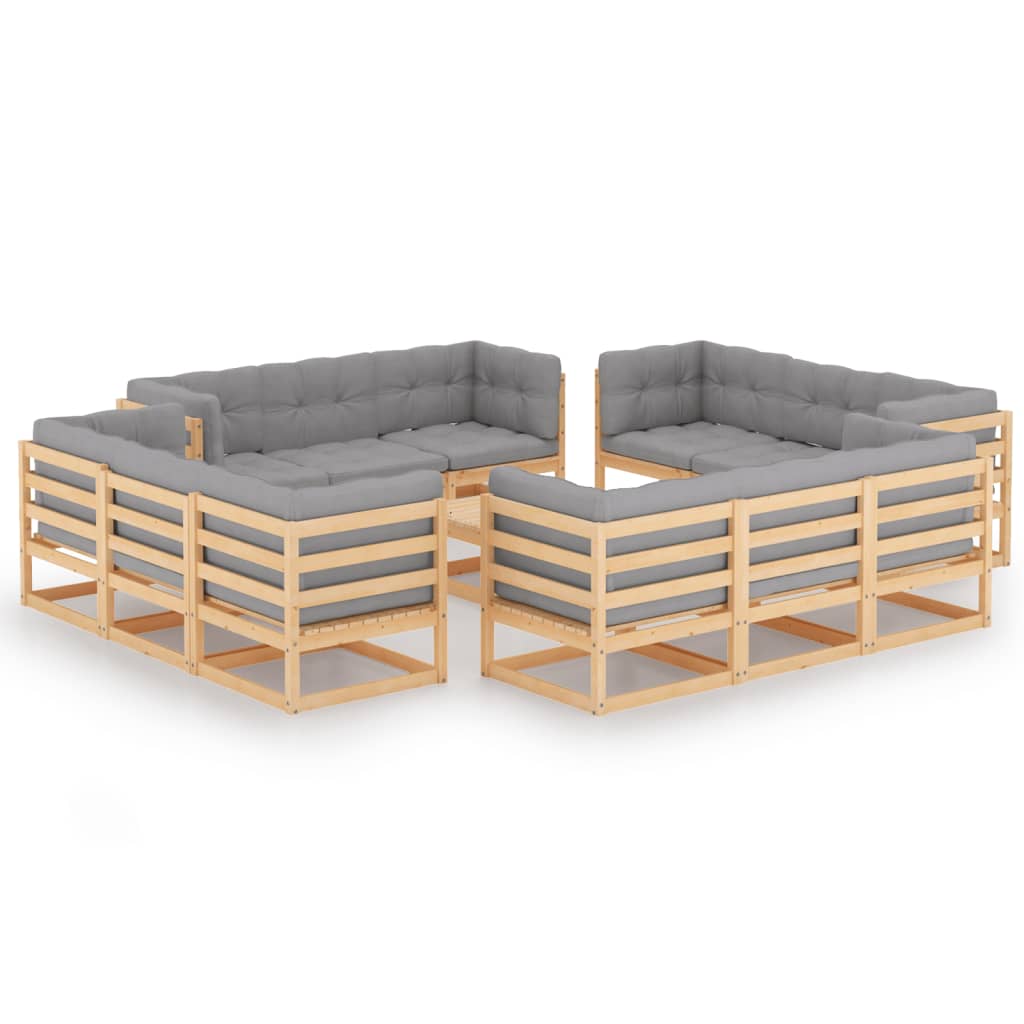 Vixl Set Mobilier Grădină Cu Perne, 13 Piese, Lemn Masiv Pin