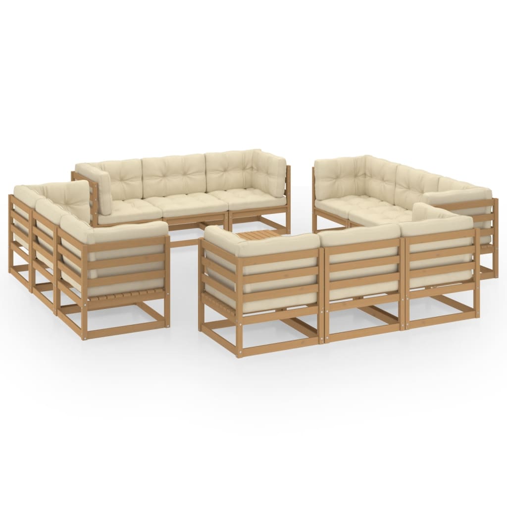 Vixl Set Mobilier Grădină Cu Perne, 13 Piese, Lemn Masiv Pin