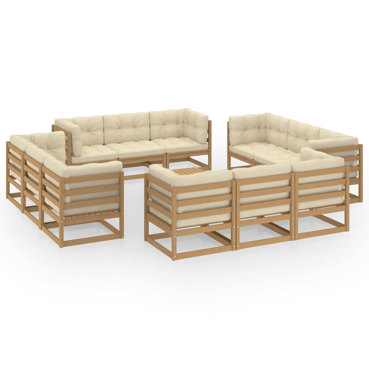 Vixl Set Mobilier Grădină Cu Perne, 13 Piese, Lemn Masiv Pin
