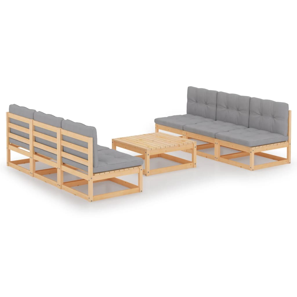 Vixl Set Mobilier Grădină Cu Perne, 7 Piese, Lemn Masiv Pin