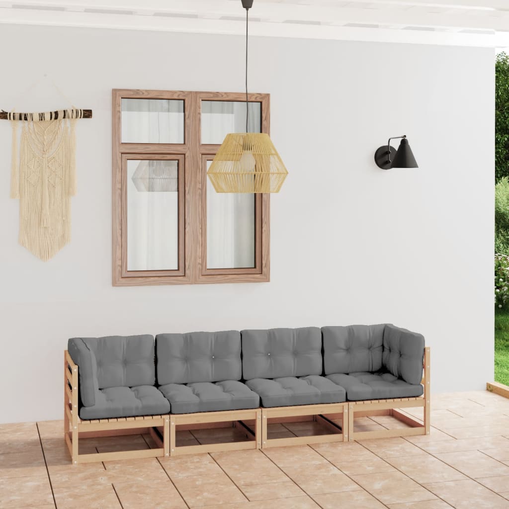 Set Mobilier De Grădină Cu 4 Locuri, , Lemn Masiv De Pin