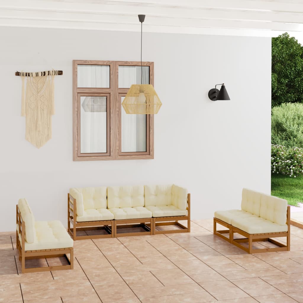 Vixl Set Mobilier De Grădină Cu Perne, 7 Piese, Lemn Masiv De Pin