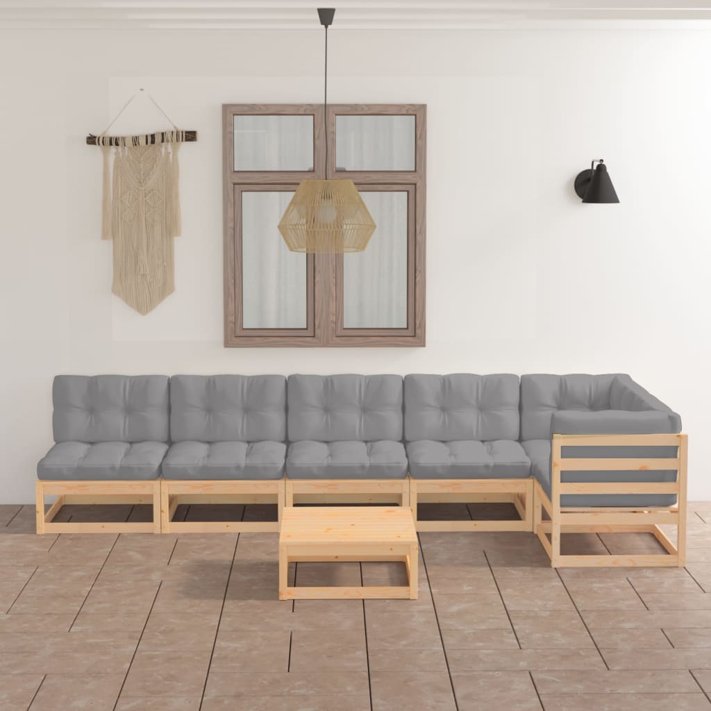 Vixl Set Mobilier Grădină Cu Perne, 7 Piese, Lemn Masiv Pin