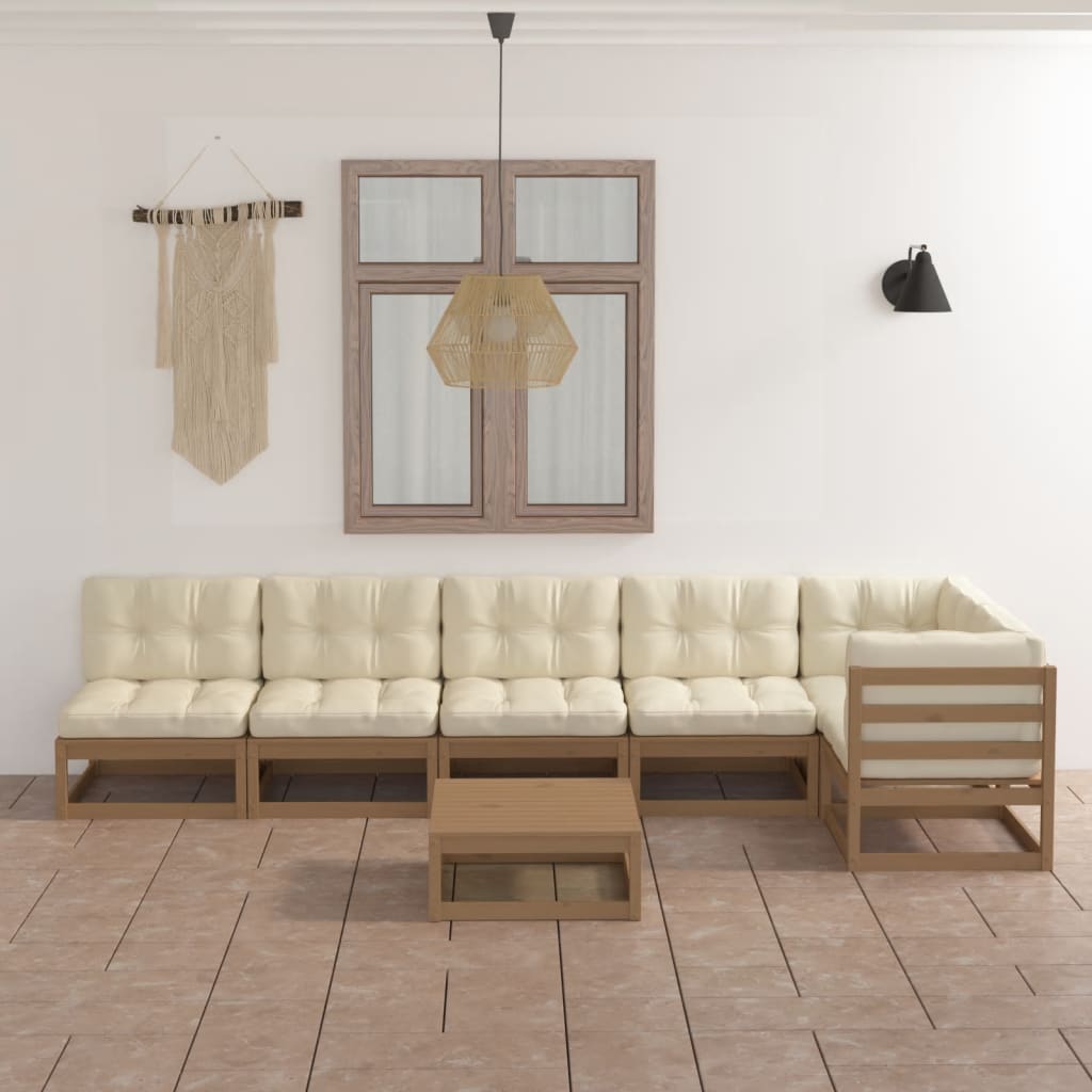 Vixl Set Mobilier Grădină Cu Perne, 7 Piese, Lemn Masiv Pin