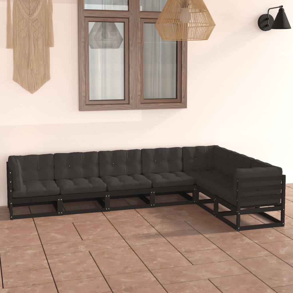 Vixl Set Mobilier Grădină, Perne, 7 Piese, Lemn Masiv Pin