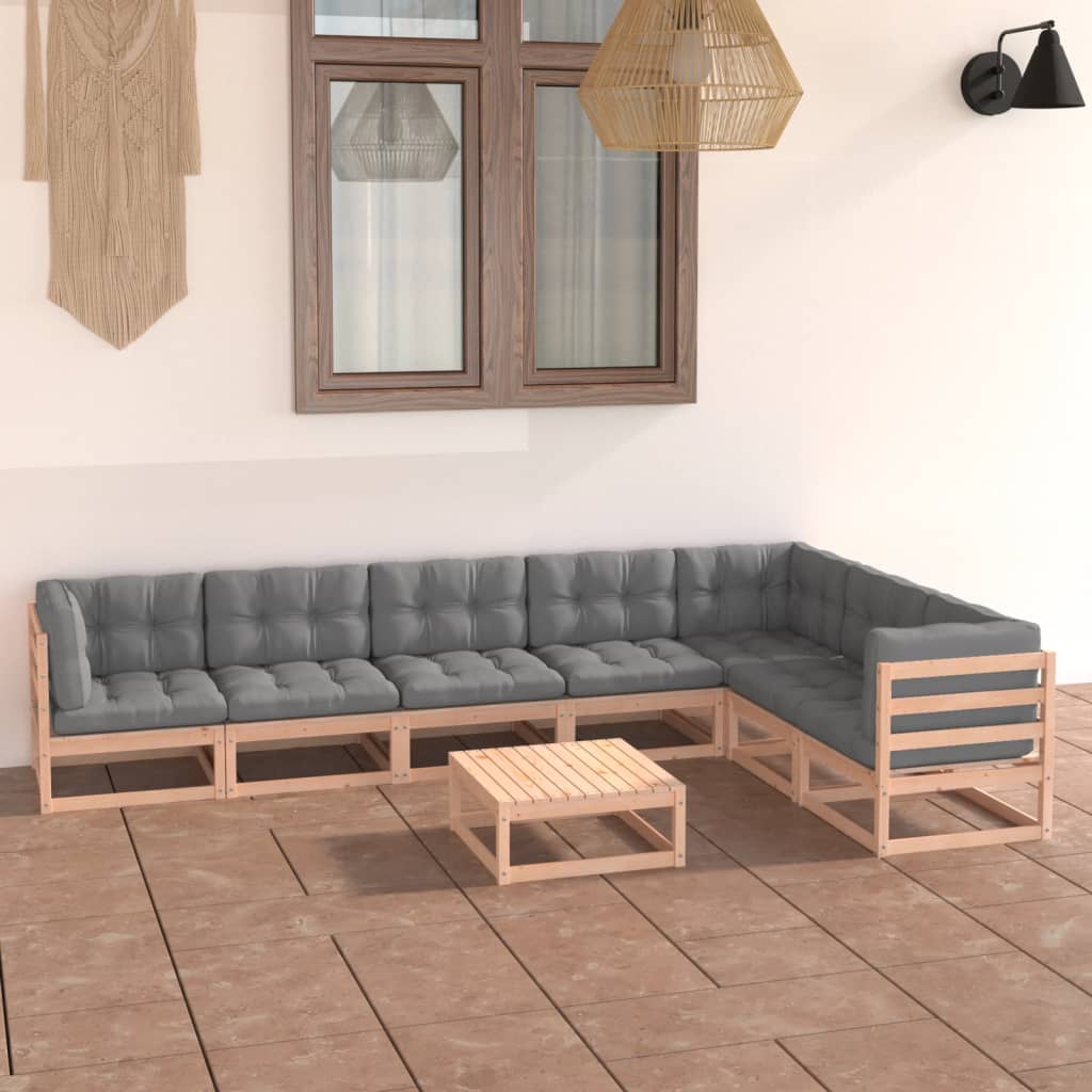 Vixl Set Mobilier Grădină Cu Perne, 8 Piese, Lemn Masiv De Pin