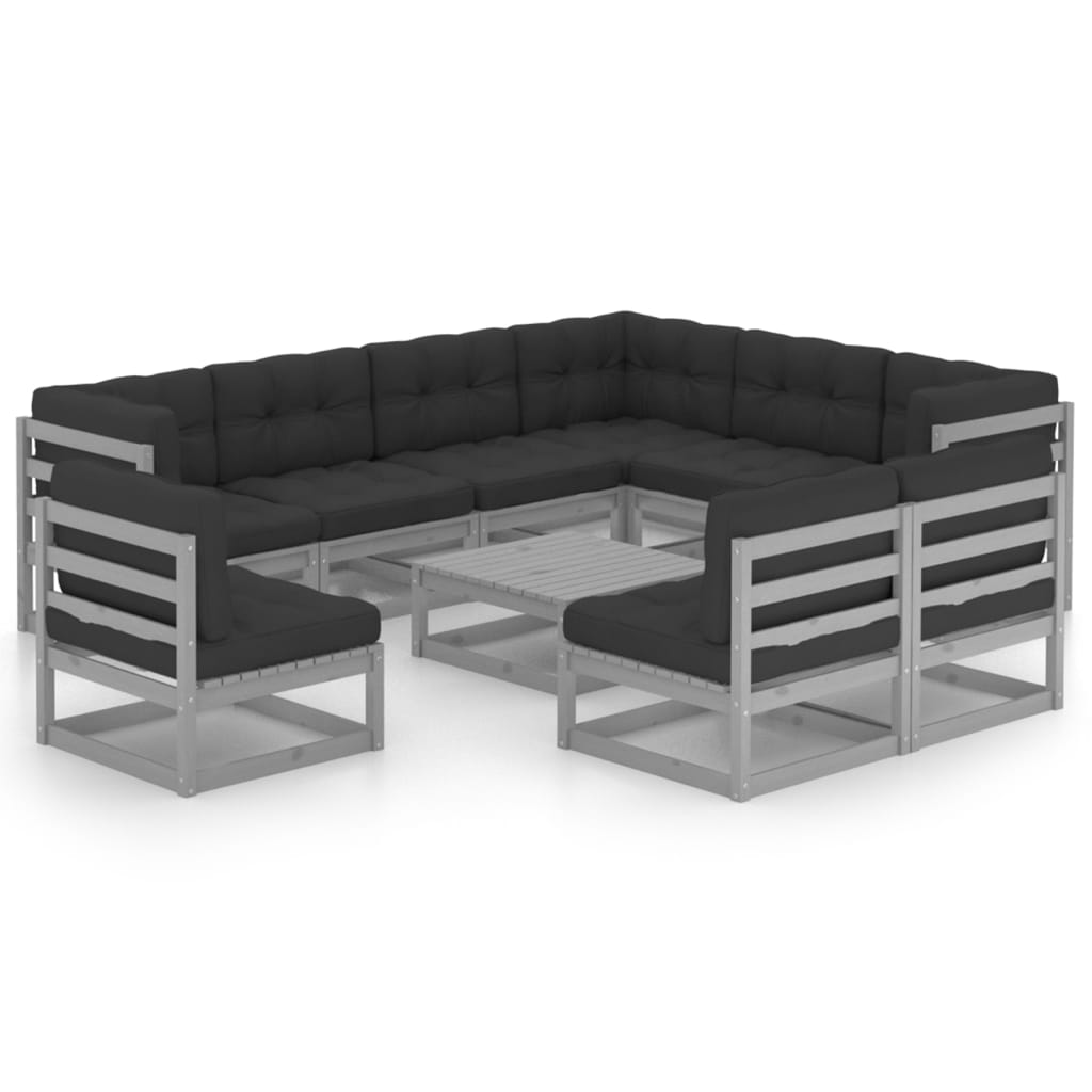 Vixl Set Mobilier Grădină Cu Perne, 10 Piese, , Lemn Masiv Pin