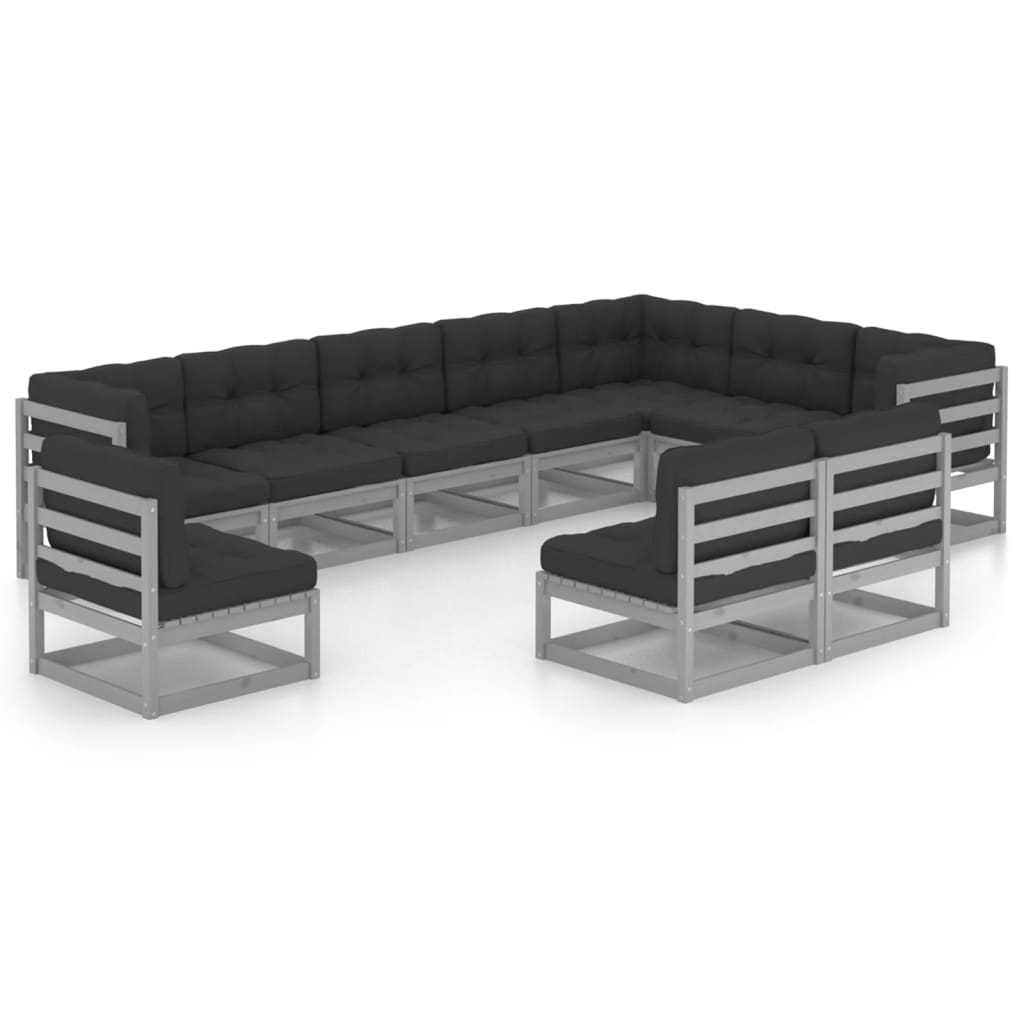 Vixl Set Mobilier Grădină Perne, 10 Piese, Lemn Masiv Pin