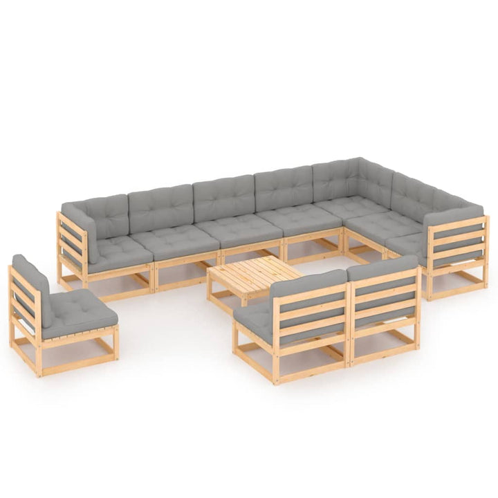 Vixl Set Mobilier Grădină Cu Perne, 11 Piese, Lemn Masiv De Pin