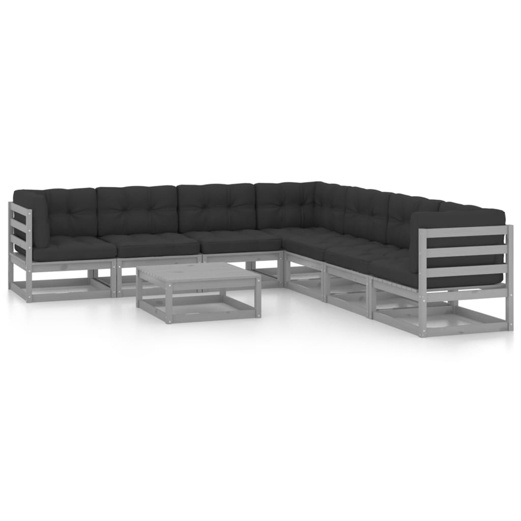 Vixl Set Mobilier Grădină Cu Perne, 8 Piese, , Lemn Masiv Pin