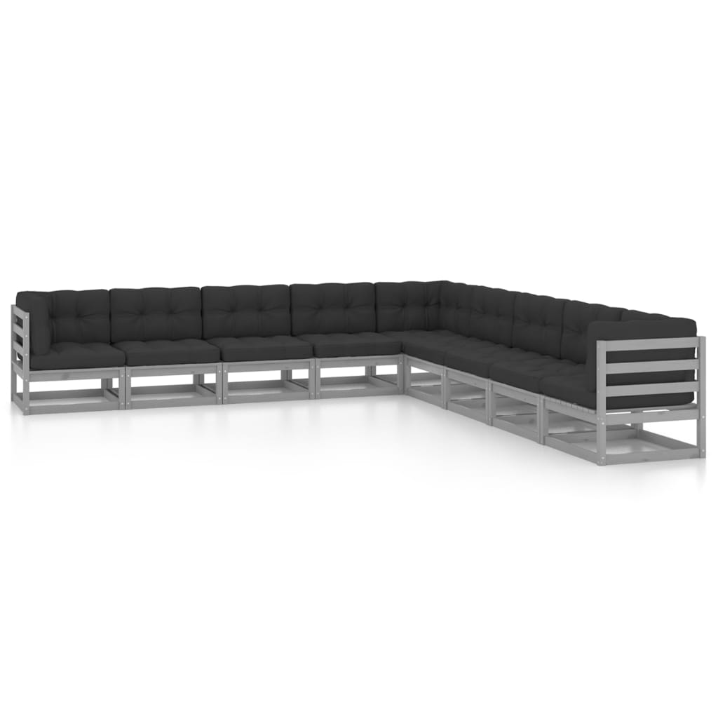 Vixl Set Mobilier Grădină Cu Perne, 9 Piese, Lemn Masiv De Pin