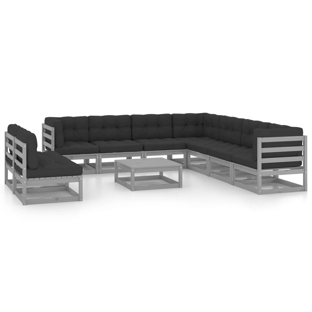 Vixl Set Mobilier Grădină Perne, 10 Piese, Lemn Masiv Pin