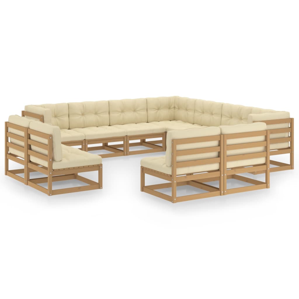 Vixl Set Mobilier Grădină Cu Perne, 11 Piese, , Lemn Masiv De Pin