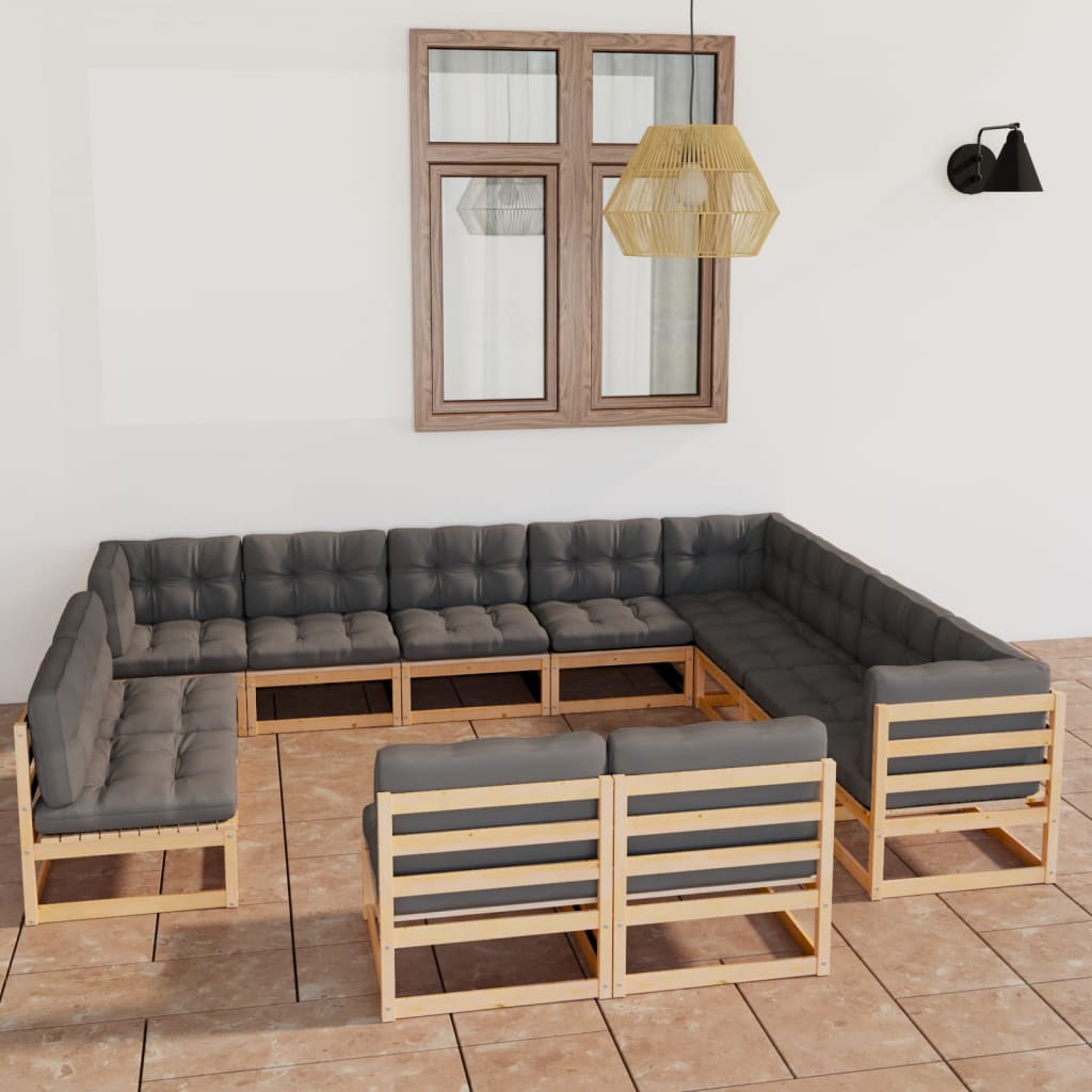 Vixl Set Mobilier Grădină Cu Perne, 12 Piese, Lemn Masiv De Pin