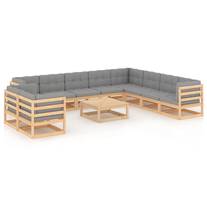 Vixl Set Mobilier Grădină Cu Perne, 11 Piese, Lemn Masiv De Pin
