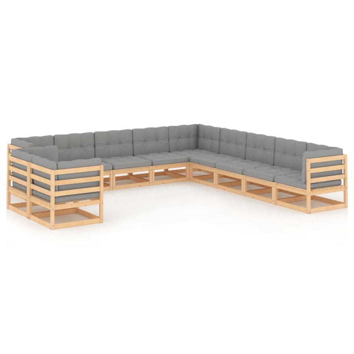 Vixl Set Mobilier Grădină Cu Perne, 11 Piese, , Lemn Masiv De Pin