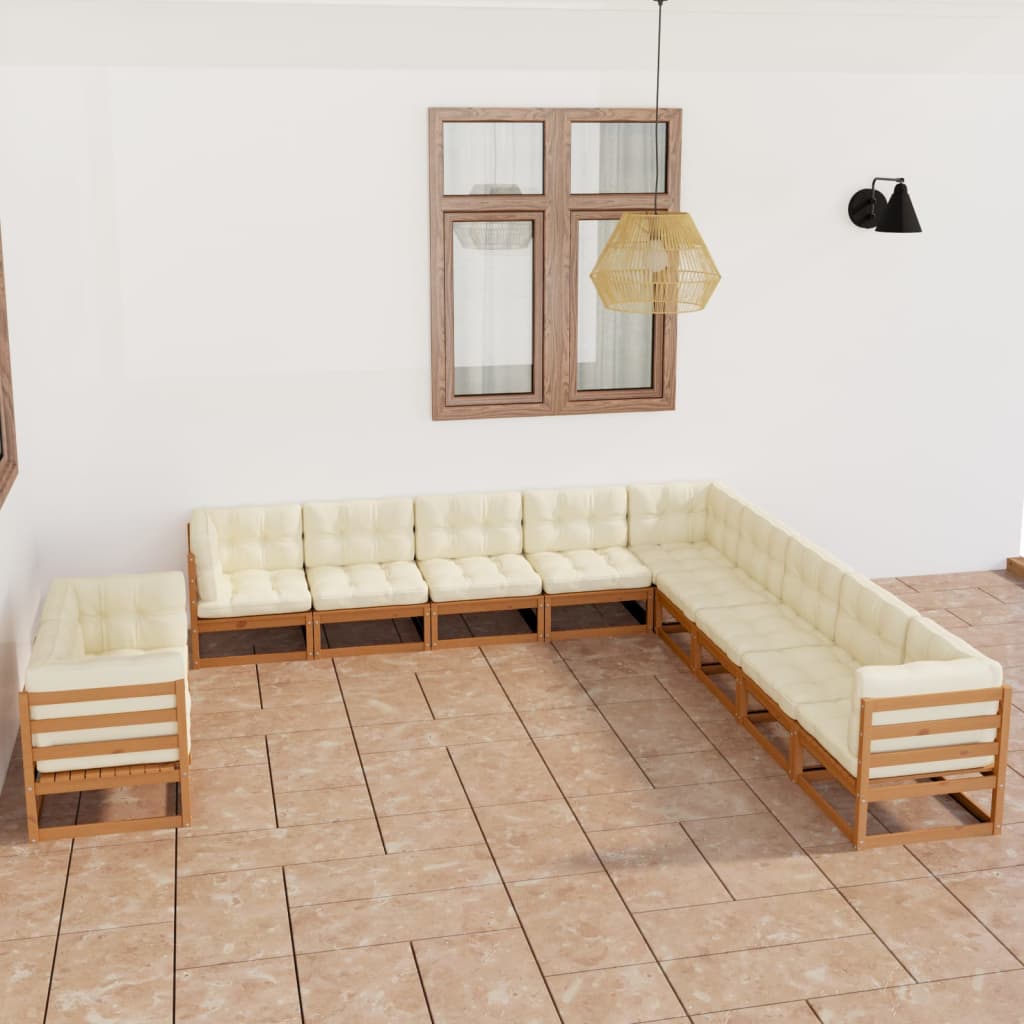 Vixl Set Mobilier Grădină Cu Perne, 11 Piese, , Lemn Masiv De Pin