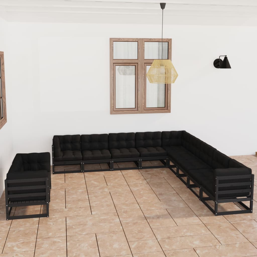 Vixl Set Mobilier Grădină Cu Perne, 11 Piese, , Lemn Masiv De Pin