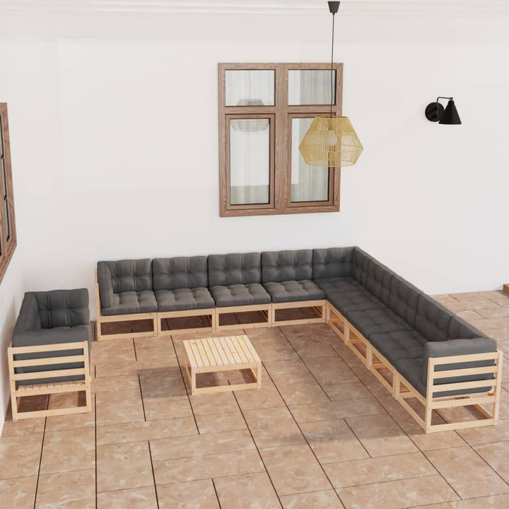Vixl Set Mobilier Grădină Perne, 12 Piese, Lemn Masiv Pin
