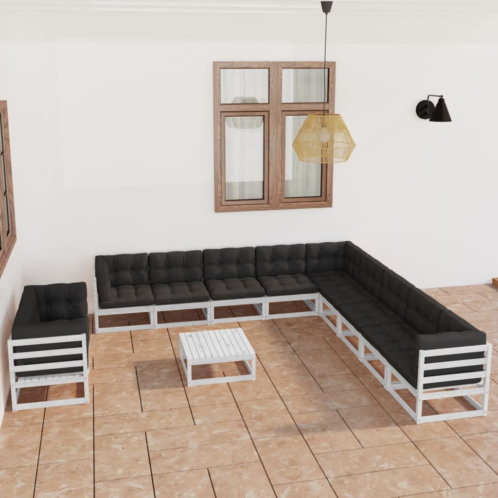 Vixl Set Mobilier Grădină Perne, 12 Piese, Lemn Masiv Pin