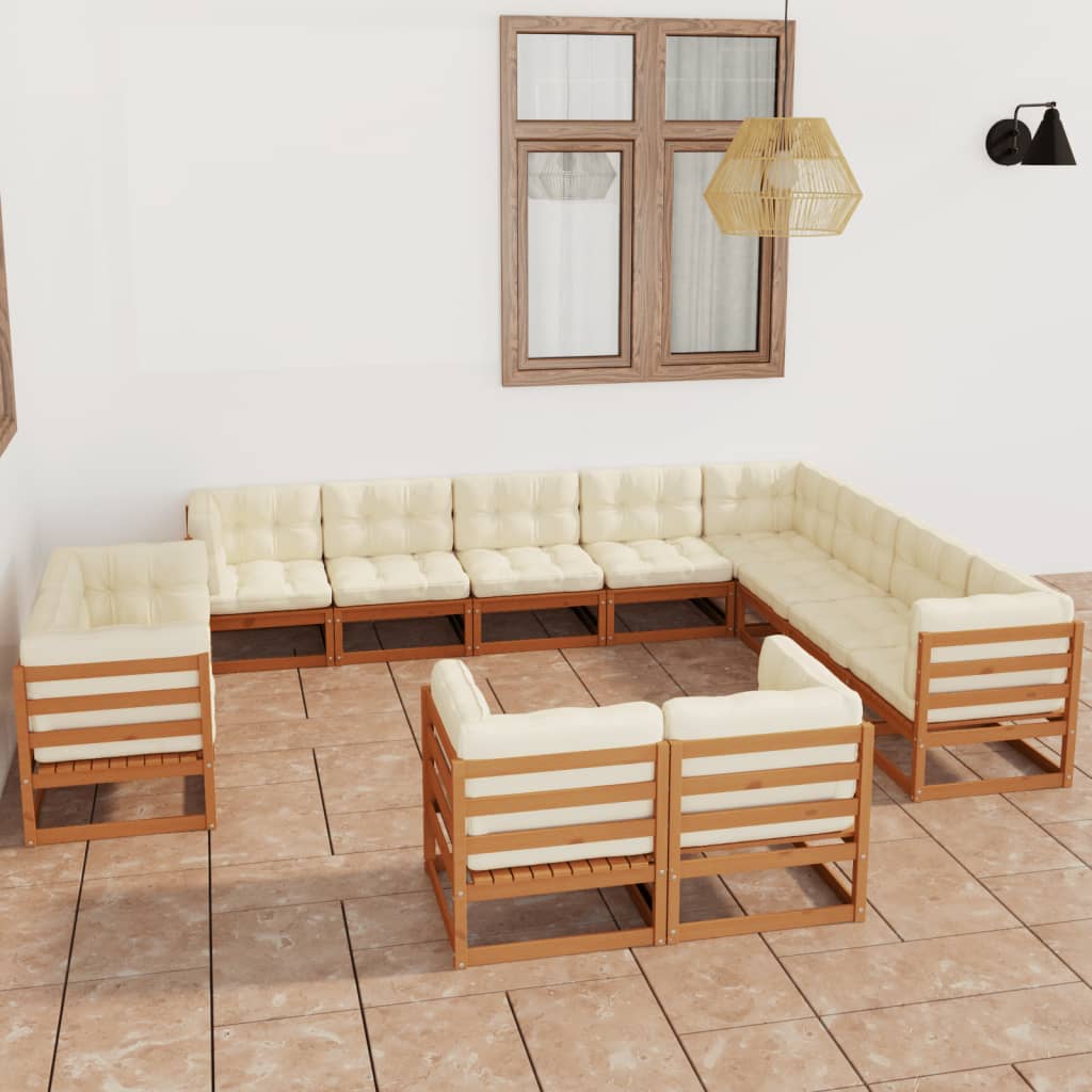Vixl Set Mobilier Grădină Cu Perne, 12 Piese, , Lemn Masiv Pin